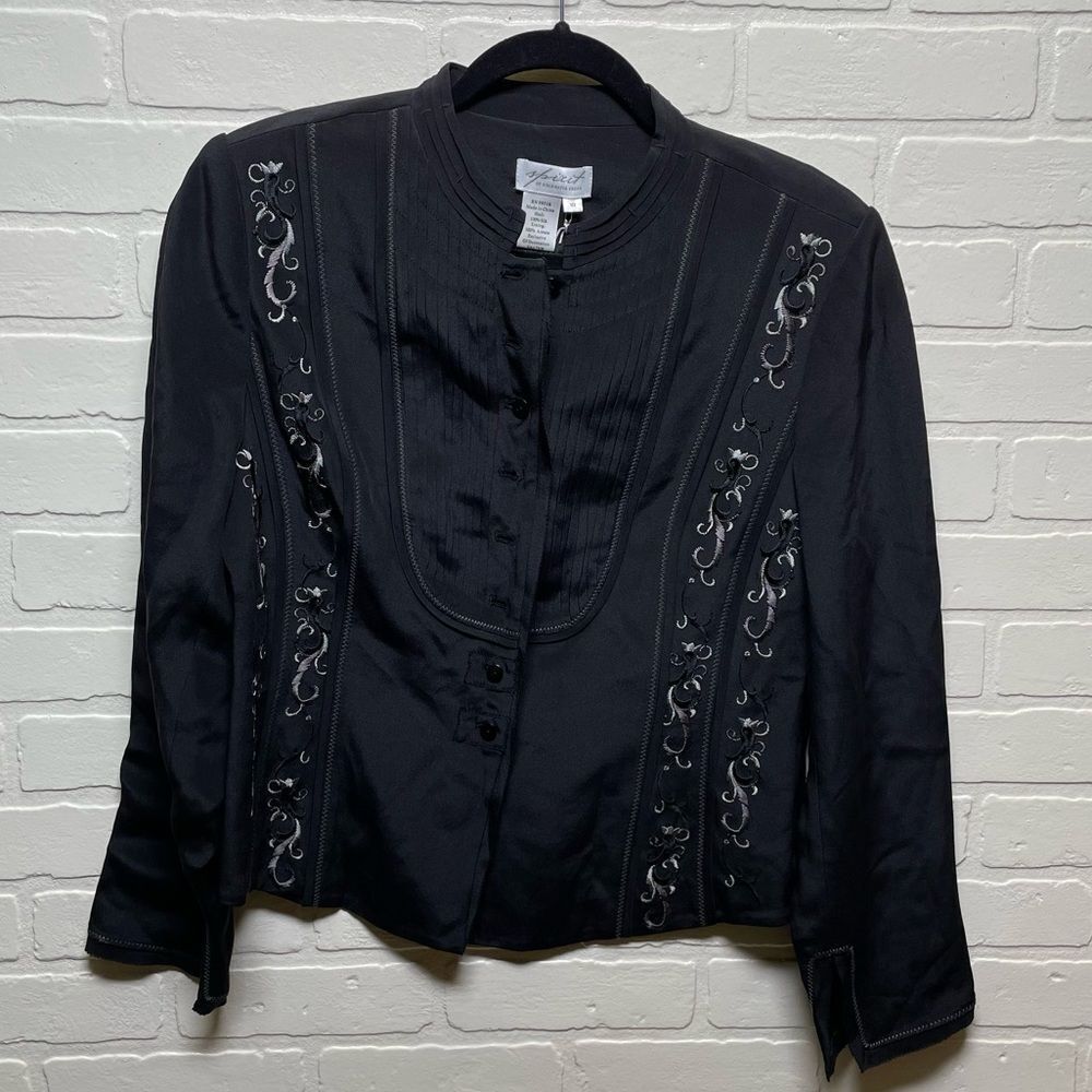 Coldwater Creek Black Embroidered Blazer Sz 10